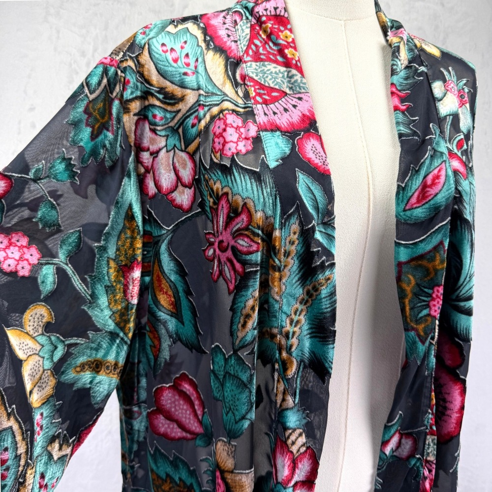 Velvet Burnout Floral Sheer Kimono Y2K Whimsigoth Dark Fairy Ethereal Size PXL